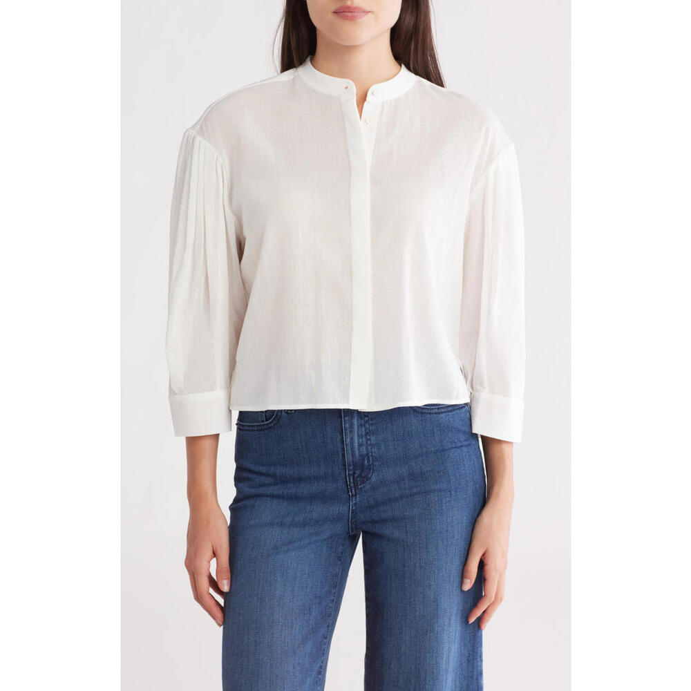 NWT! FRAME Puff Sleeve Crop Poplin Top in White Size Medium
